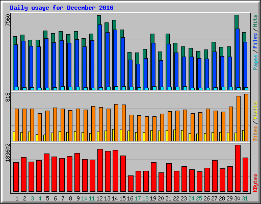 Daily usage for December 2016
